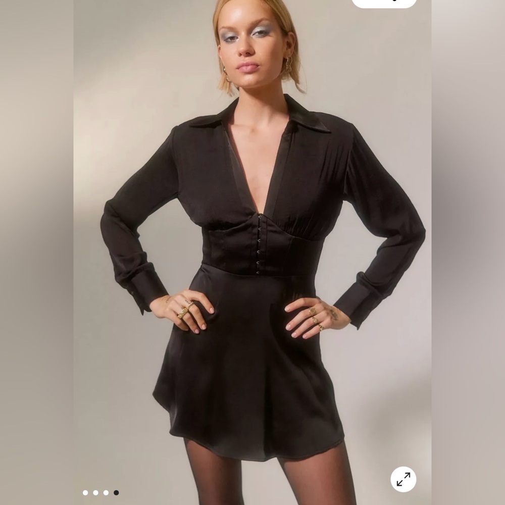 Urban Outfitters Phoebe Corseted Shirt Dress Size XS Black